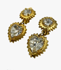 Vintage Crystal Heart Clip-On Earrings, 1980s