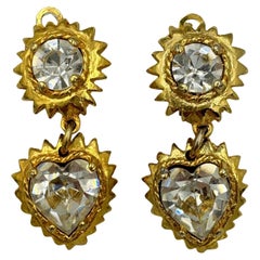 Vintage Crystal Heart Clip-On Earrings, 1980s