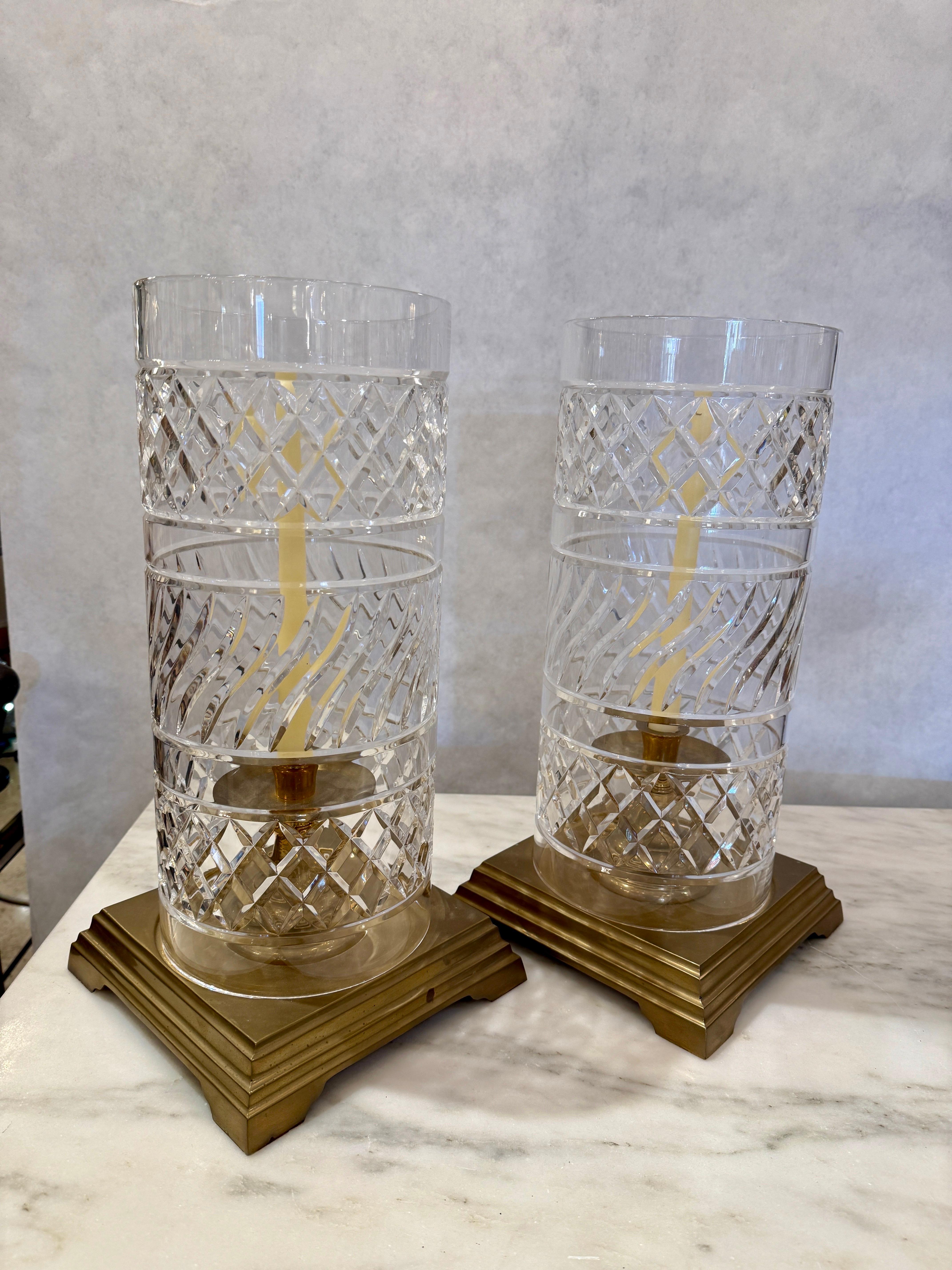 Vintage Crystal & Heavy Brass Hurricane Lanterns, PAIR For Sale 6