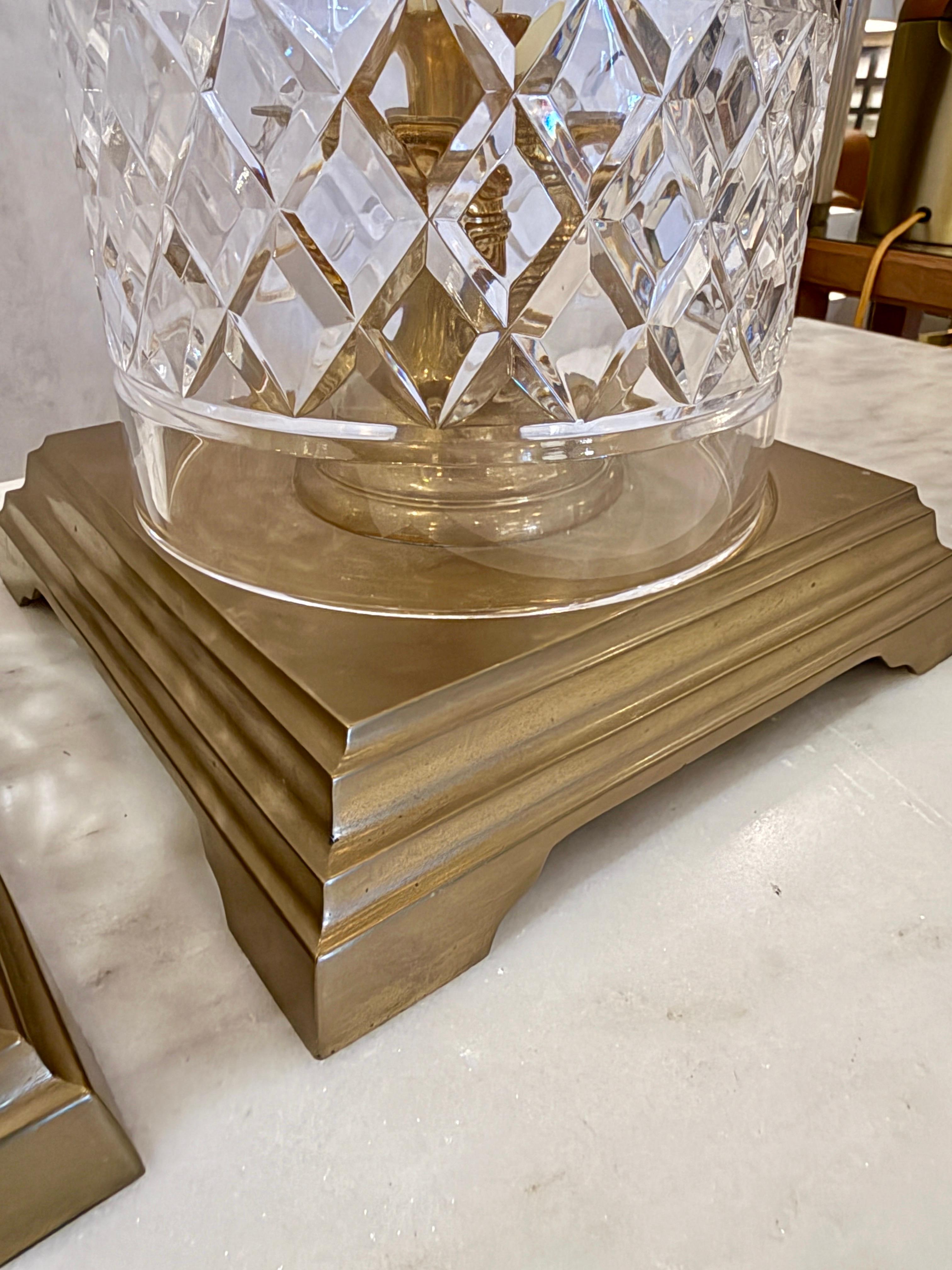 Vintage Crystal & Heavy Brass Hurricane Lanterns, PAIR For Sale 1