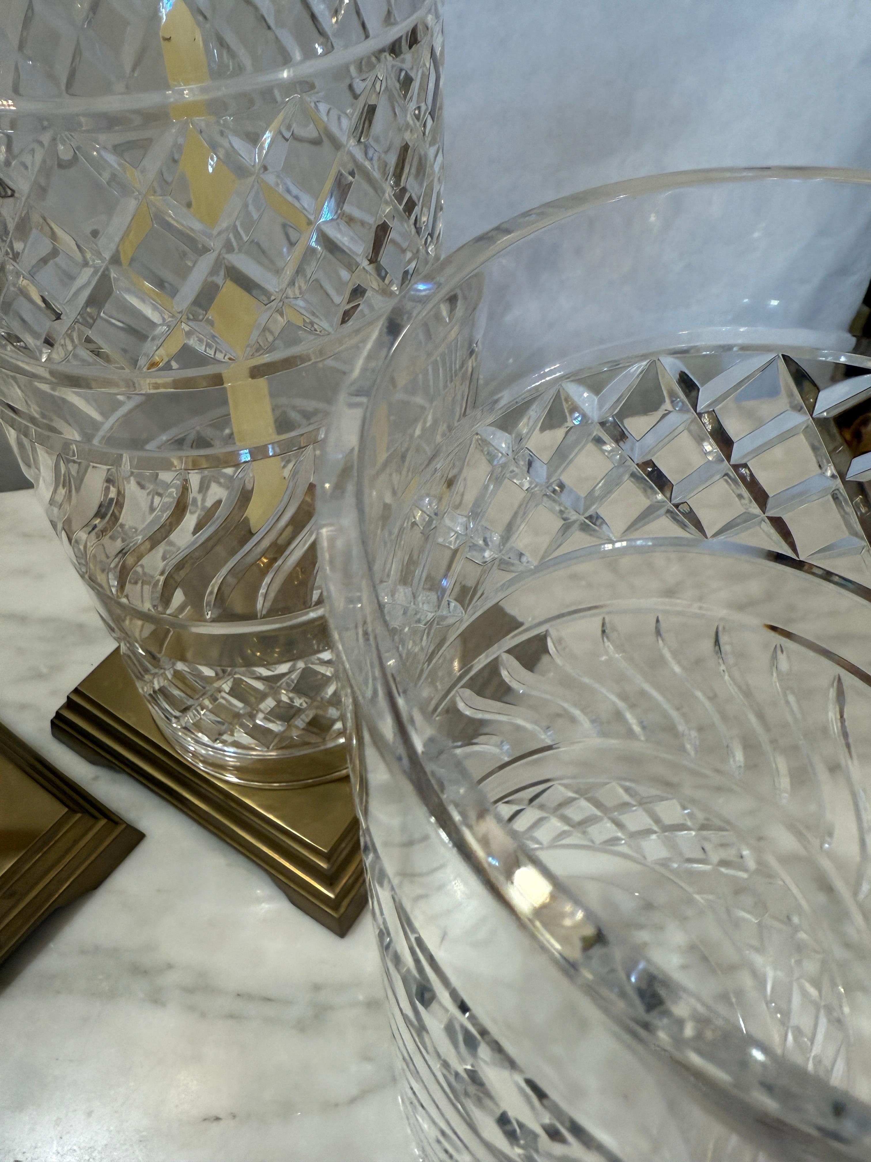 Vintage Crystal & Heavy Brass Hurricane Lanterns, PAIR For Sale 3