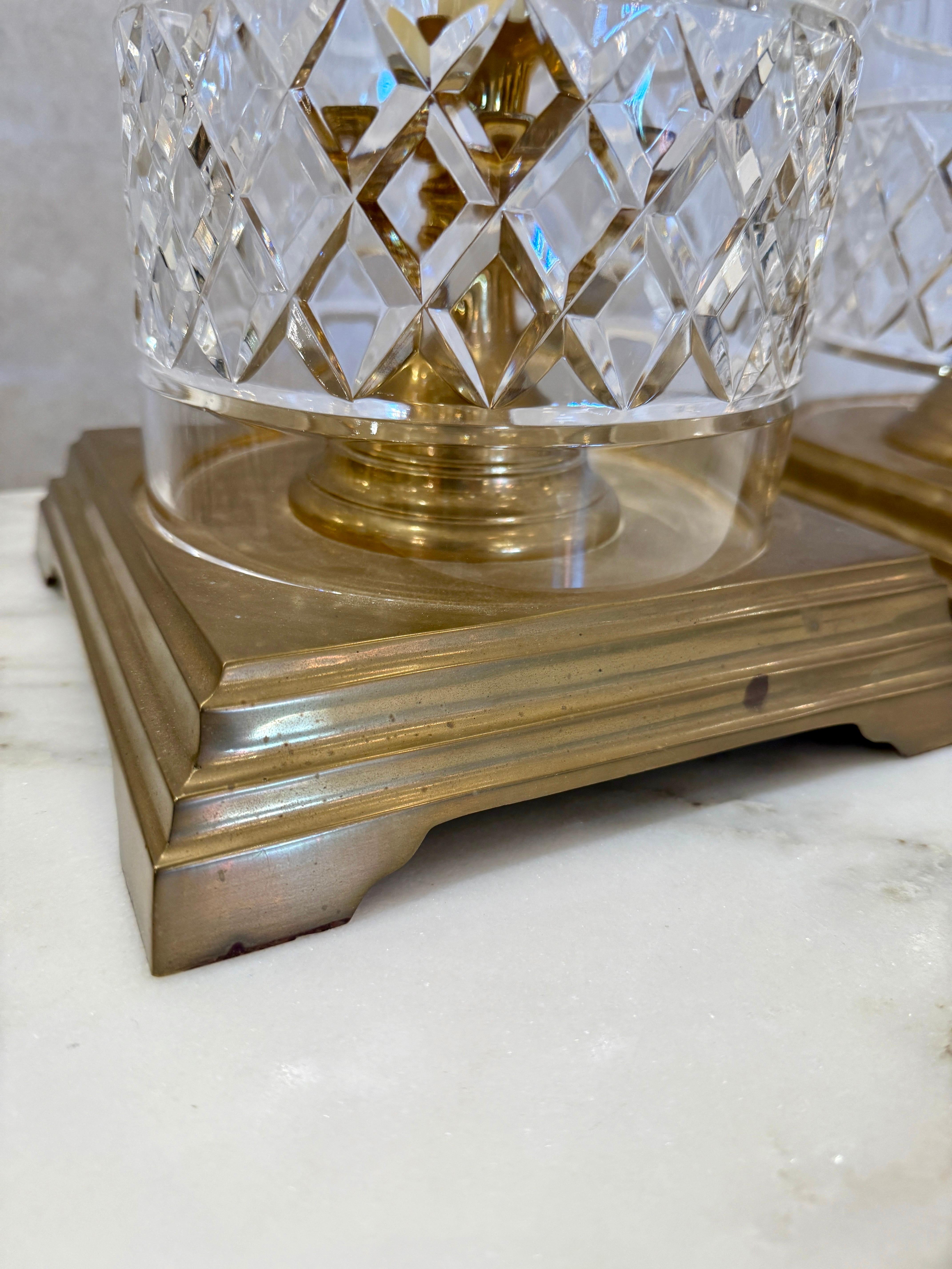 Vintage Crystal & Heavy Brass Hurricane Lanterns, PAIR For Sale 4