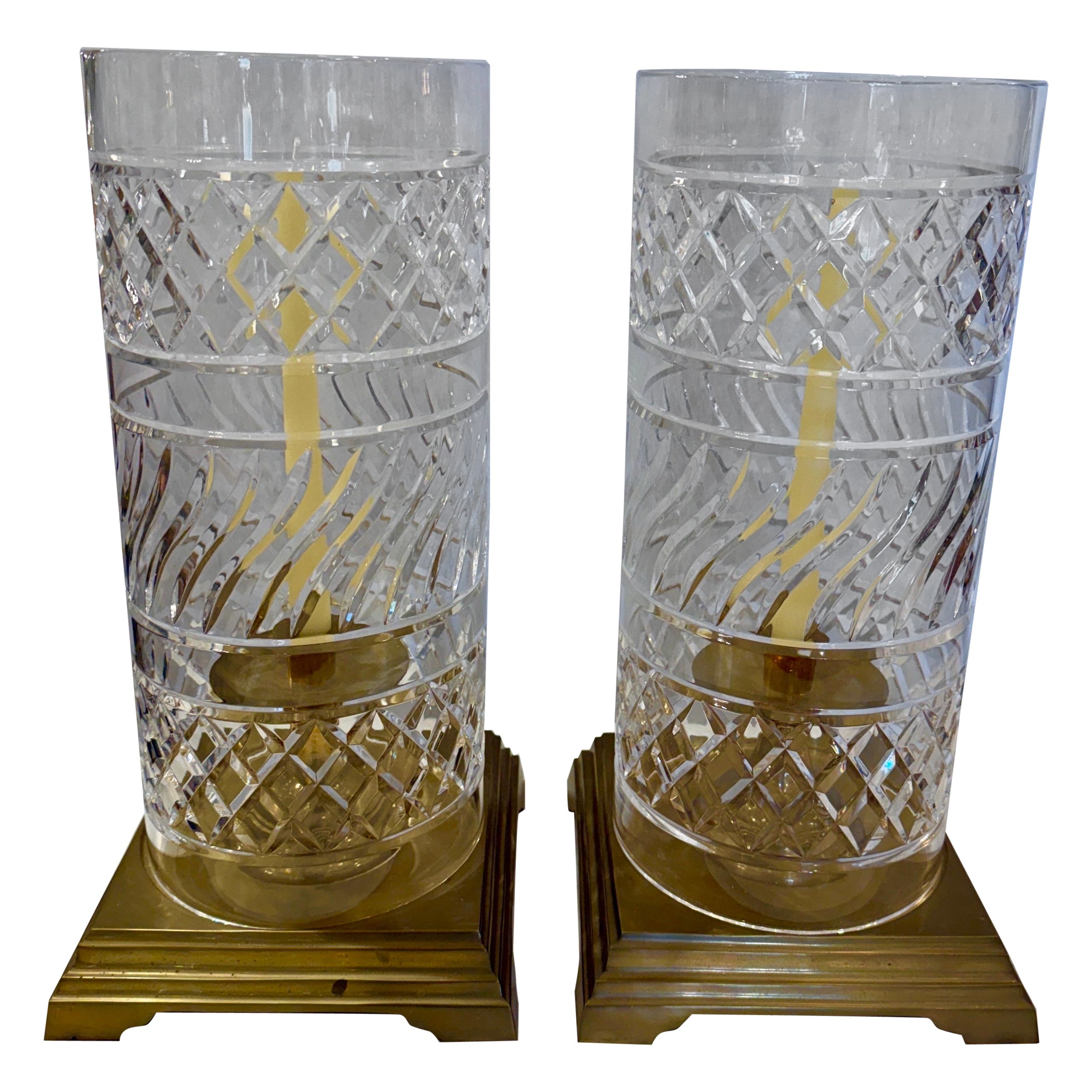 Lanternes ouragan vintage en cristal et laiton, PAIRE