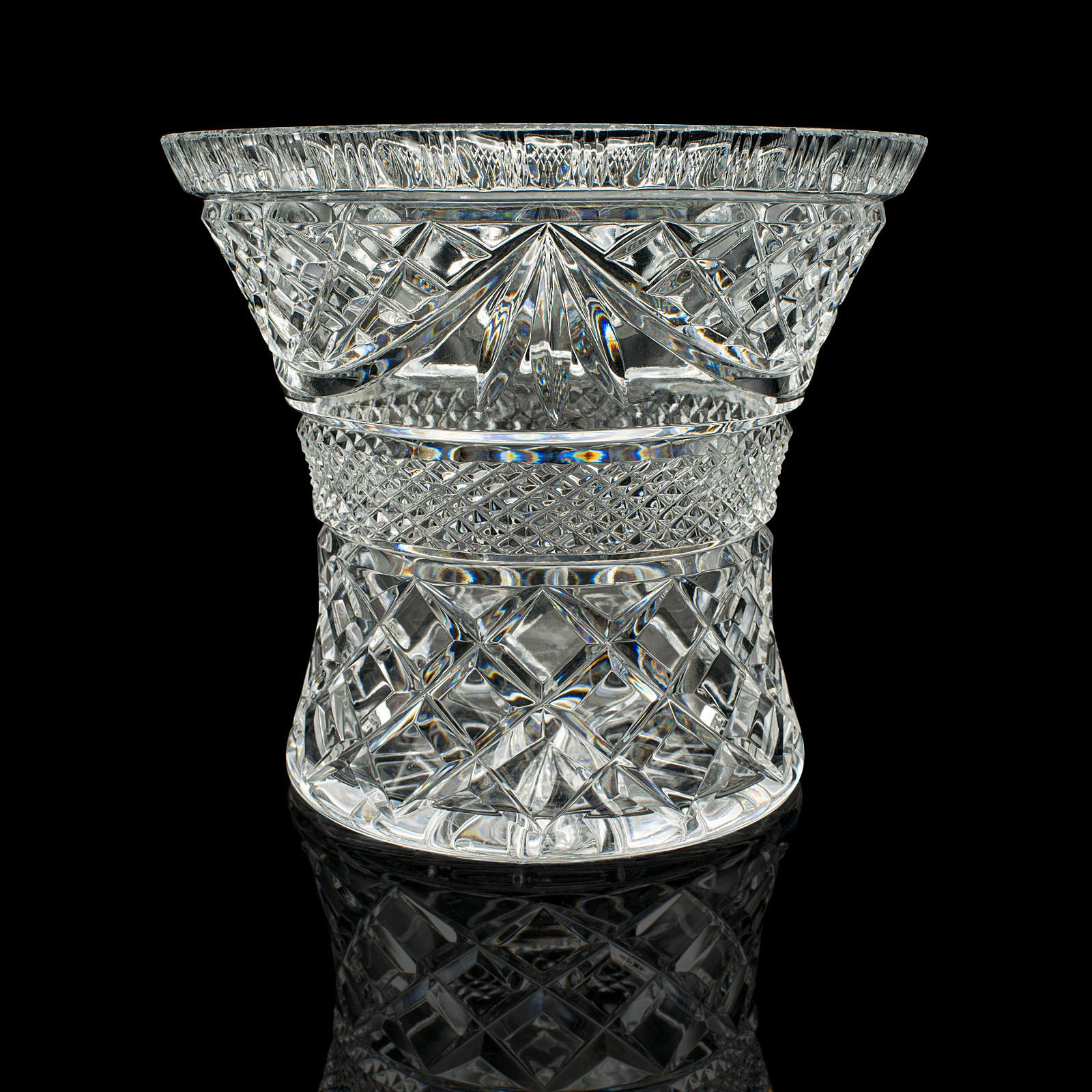 British Vintage Crystal Ice Bucket, English, Cut Glass, Bottle Cooler, Mid Century, 1950 For Sale