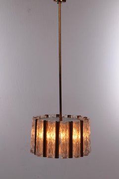 Vintage Crystal Ice Glass Round Chandelier by Kaiser Leuchten, 60s
