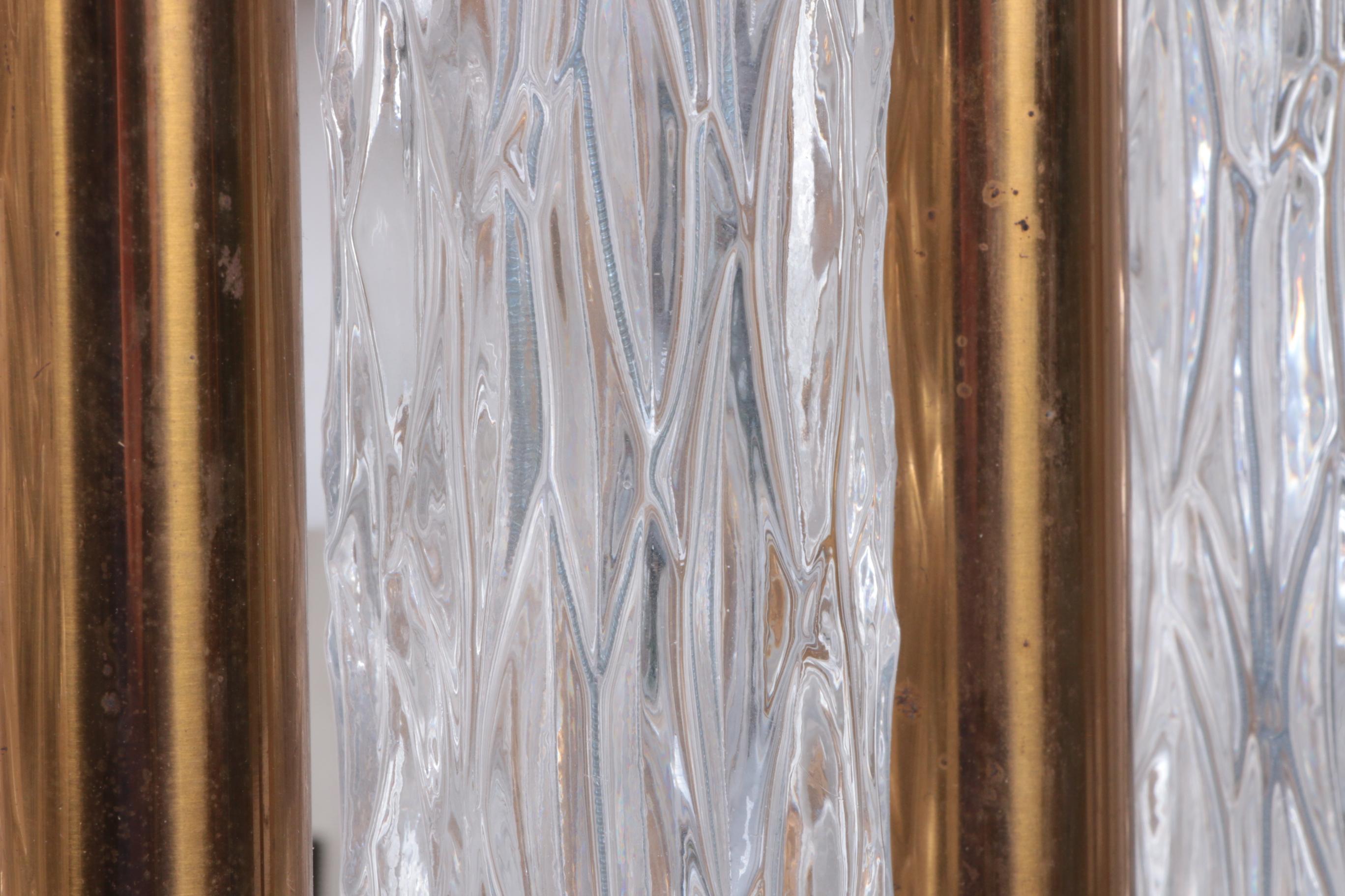 Brass Vintage Crystal Ice Glass Round Chandelier by Kaiser Leuchten, 60s For Sale