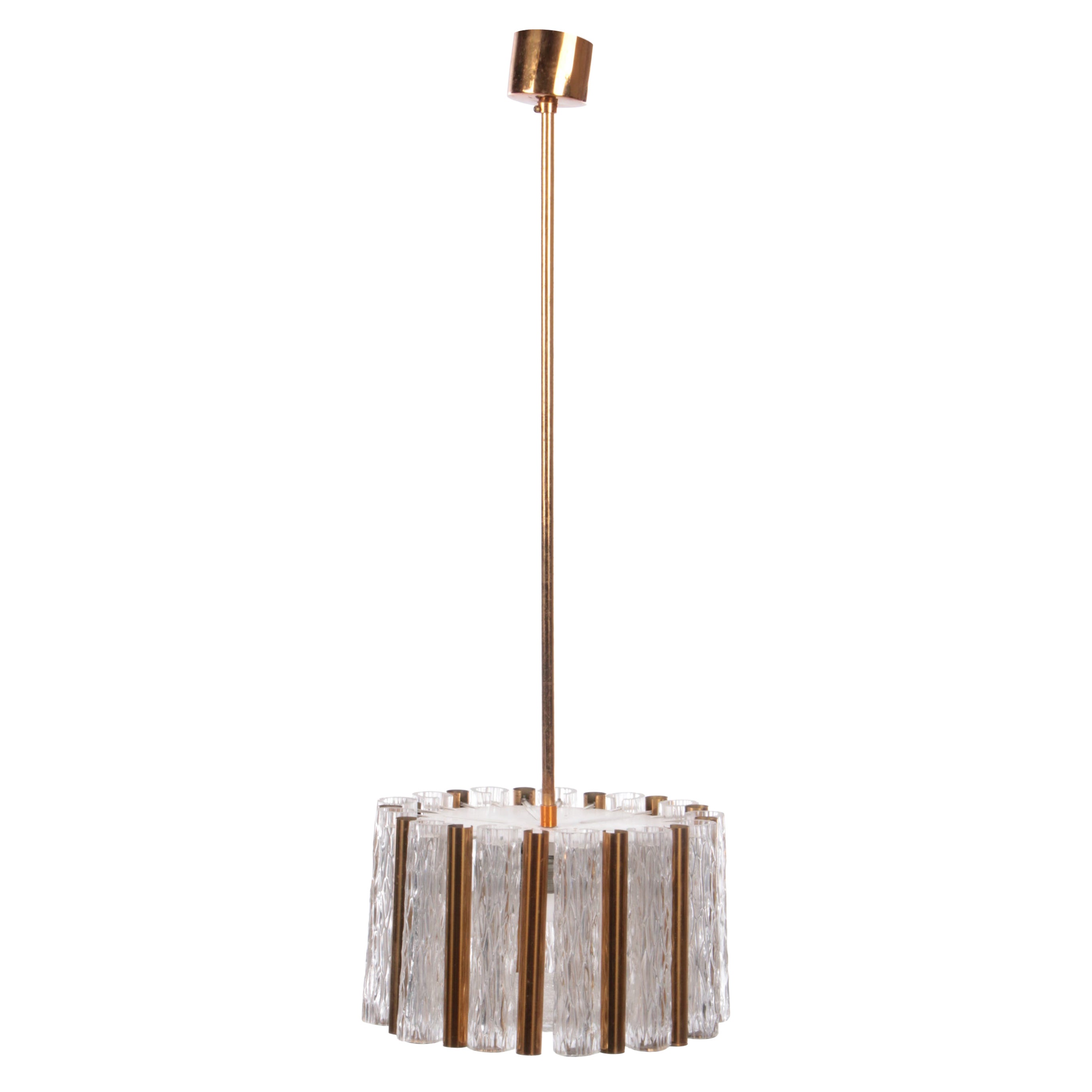 Lampadario rotondo in cristallo di ghiaccio vintage di Kaiser Leuchten, anni '60 in vendita