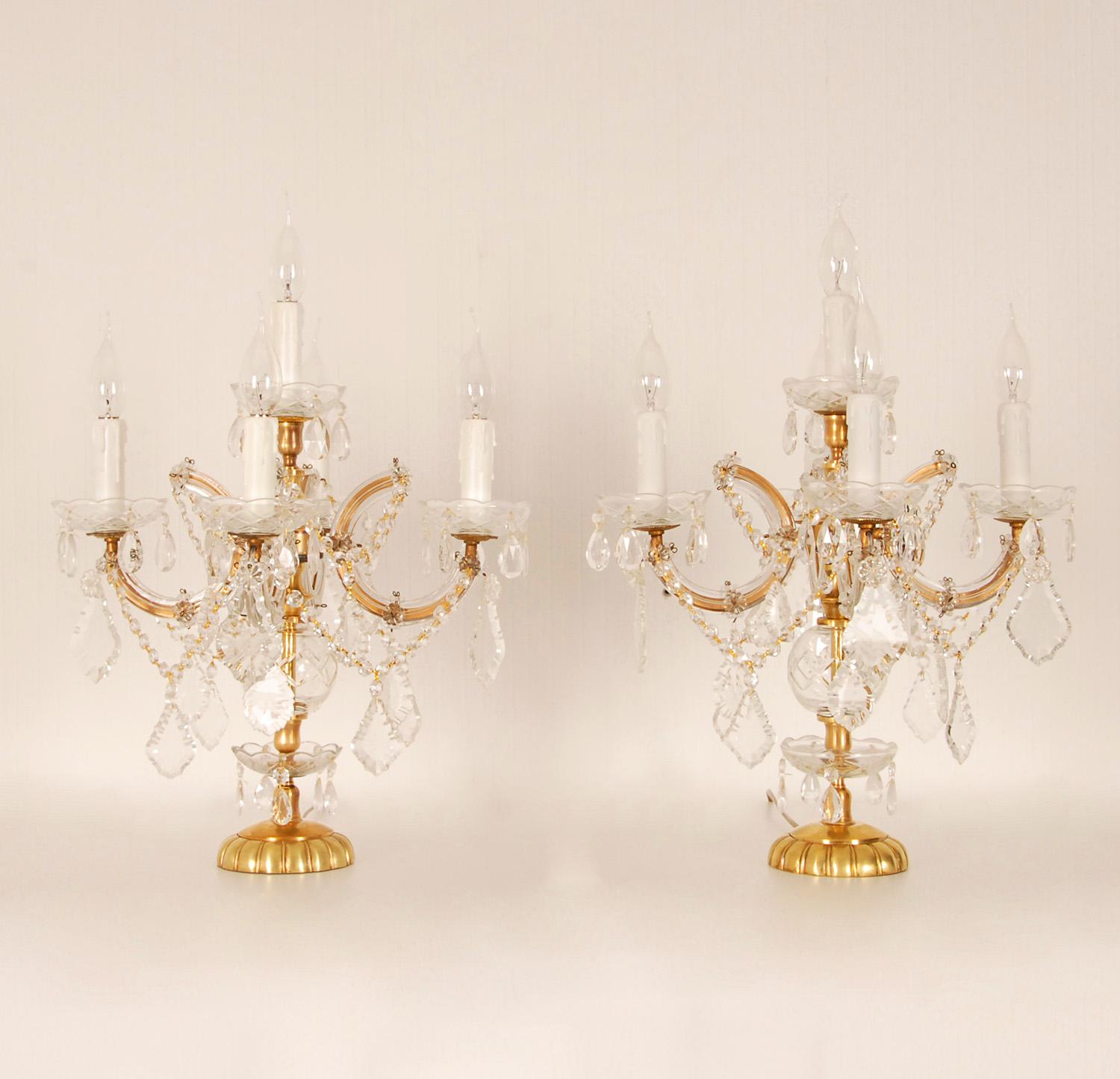 Vintage Crystal Lamps Marie Therese Gold Gilded Brass Crystal Table Lamps a Pair For Sale 5