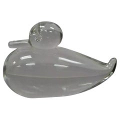 Escultura moderna de pato azulón de 7" de cristal emplomado vintage