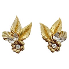 Retro Crystal Leaf Earrings 1950s