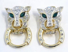Vintage Crystal Leopard Door Knocker Earrings