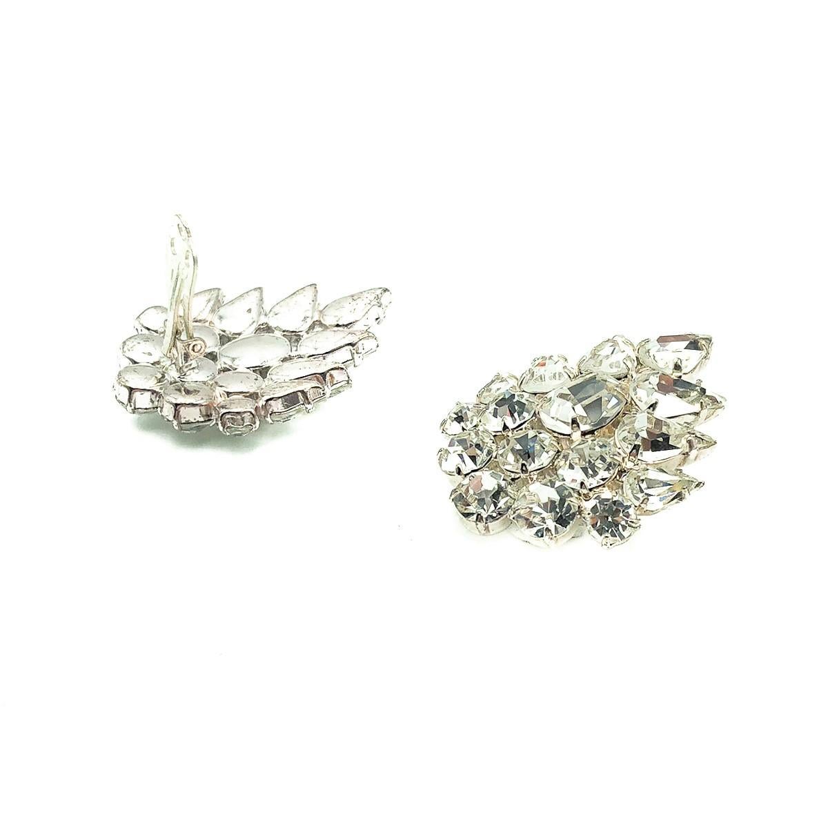 Vintage Crystal Marquise Cluster Earrings 1980s In Good Condition For Sale In Wilmslow, GB