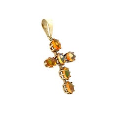 Vintage Crystal Orange Opal Cross Gold Pendant