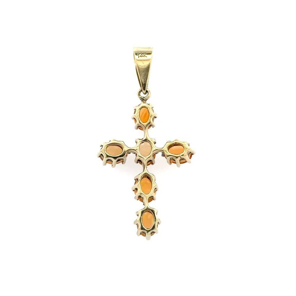 Round Cut Vintage Crystal Orange Opal Cross Gold Pendant For Sale