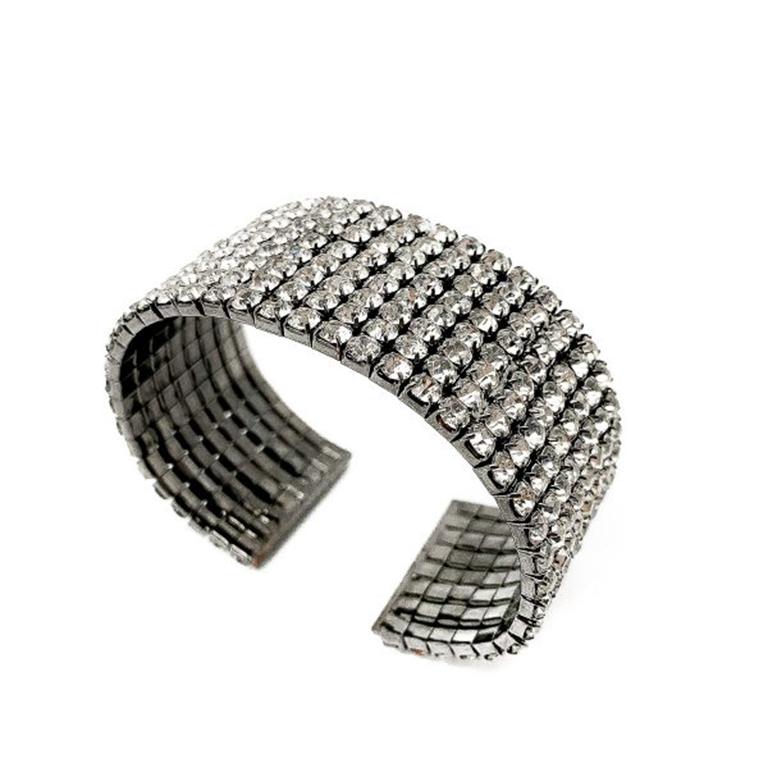 Vintage Crystal Pave Set Rhinestone Cuff 1980S In Good Condition In Wilmslow, GB