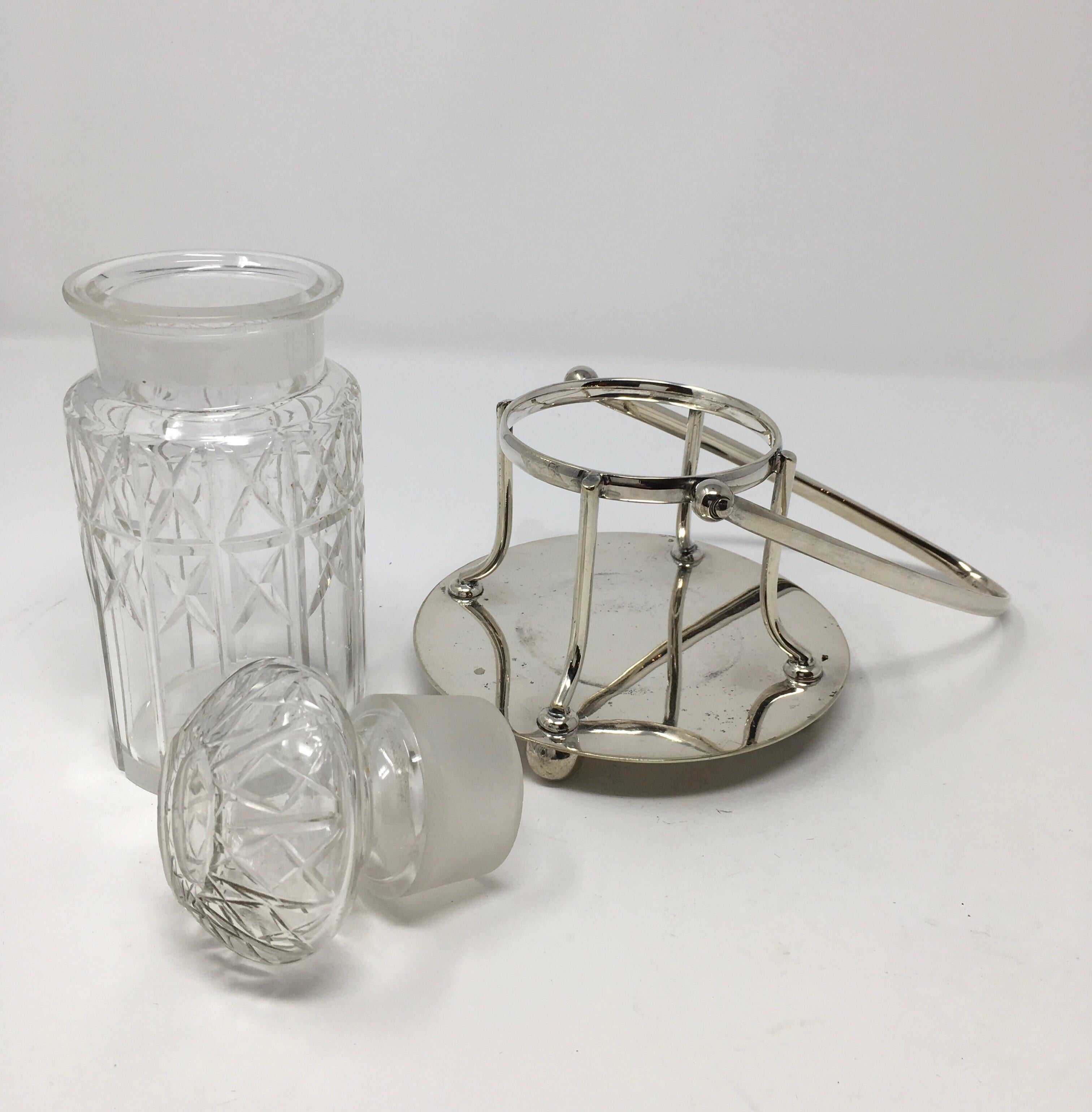 English Vintage Crystal Pickle Jar in Silver Plated Stand, Henry Wilkerson & Co, London