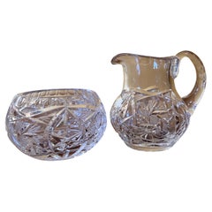 Juego de Azucarero y Jarra de Leche con Molinete de Cristal Vintage