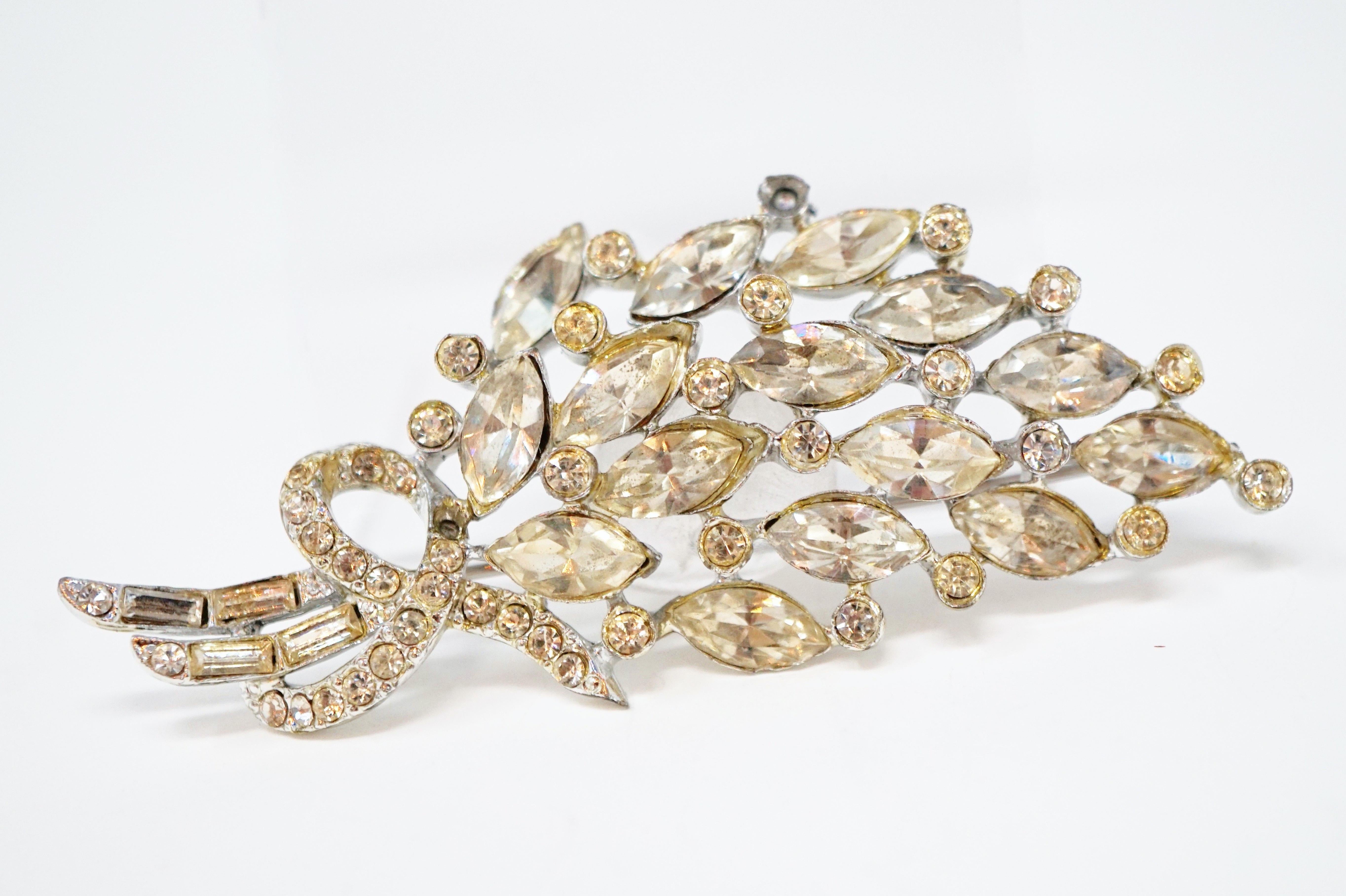 Modern Vintage Crystal Rhinestone Bouquet Brooch, circa 1950s For Sale