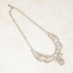 Vintage Crystal Rhinestone Scalloped Choker Necklace with Tear Drop, 1950s