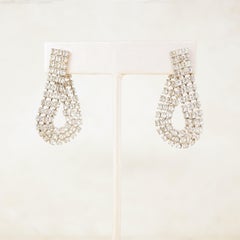 Vintage Crystal Rhinestone Teardrop Cocktail Earrings, 1950s