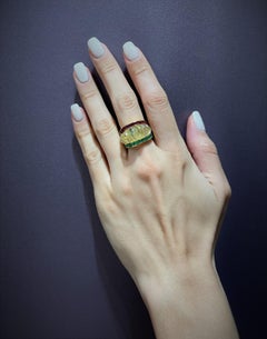 Vintage Crystal Rock and Square Cut Ruby and Emerald Ring set in Yellow Gold