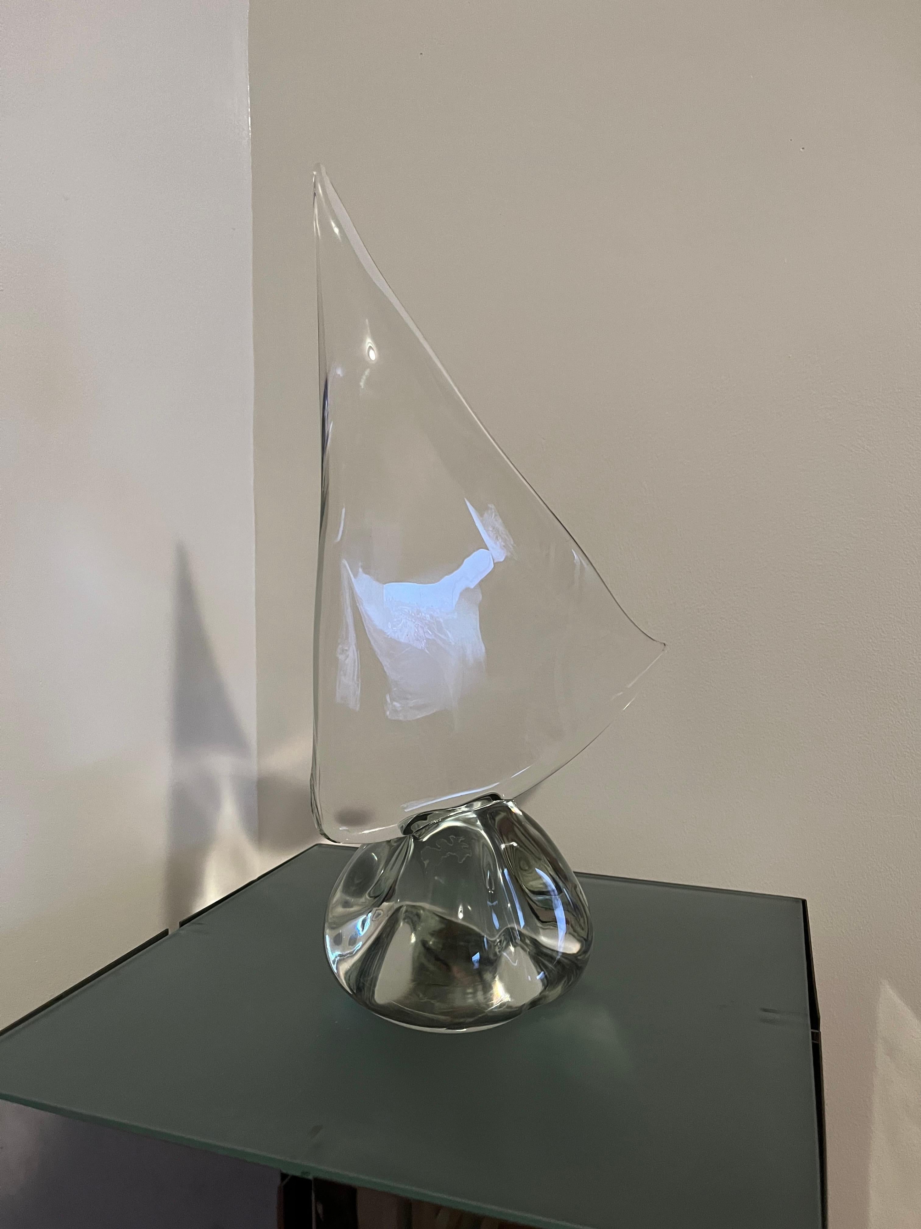 Mid-Century Modern Vintage Crystal Sailboat Sculpture Signed For Sale