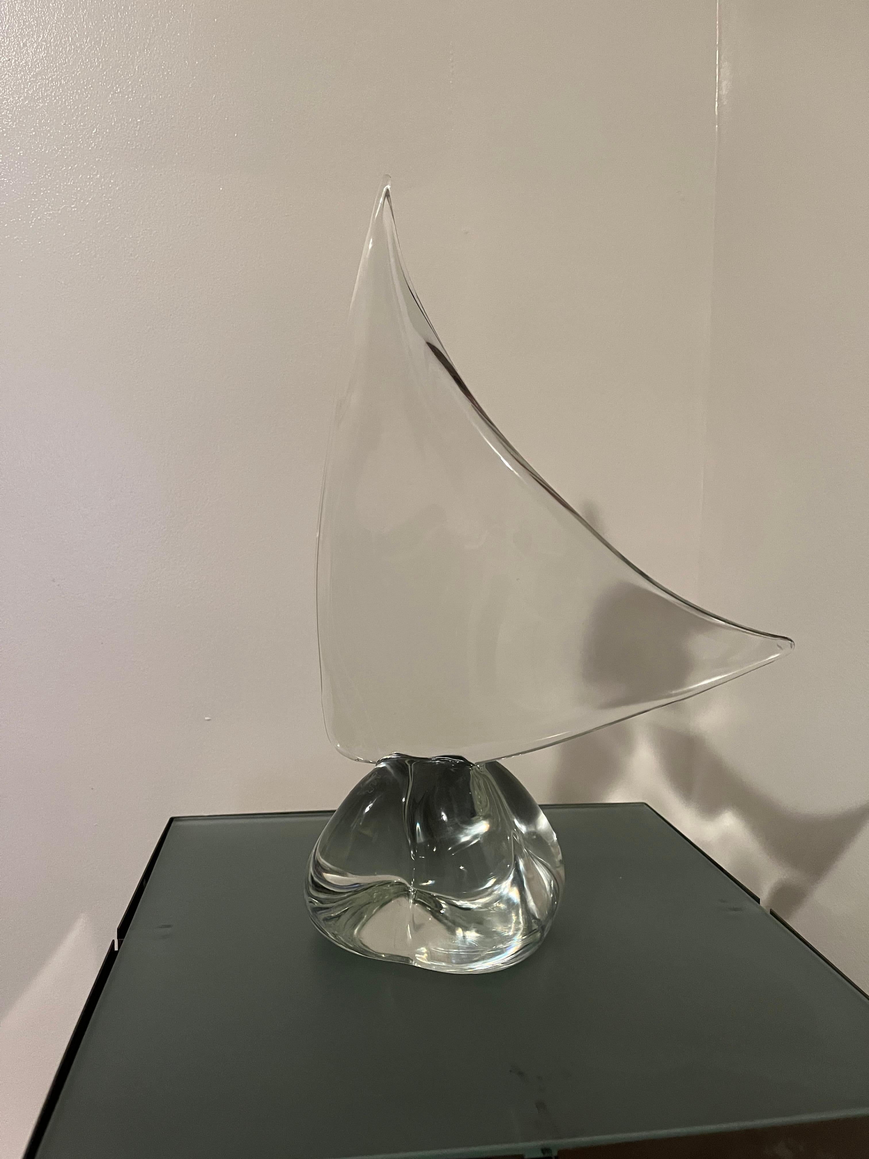 Unknown Vintage Crystal Sailboat Sculpture Signed For Sale