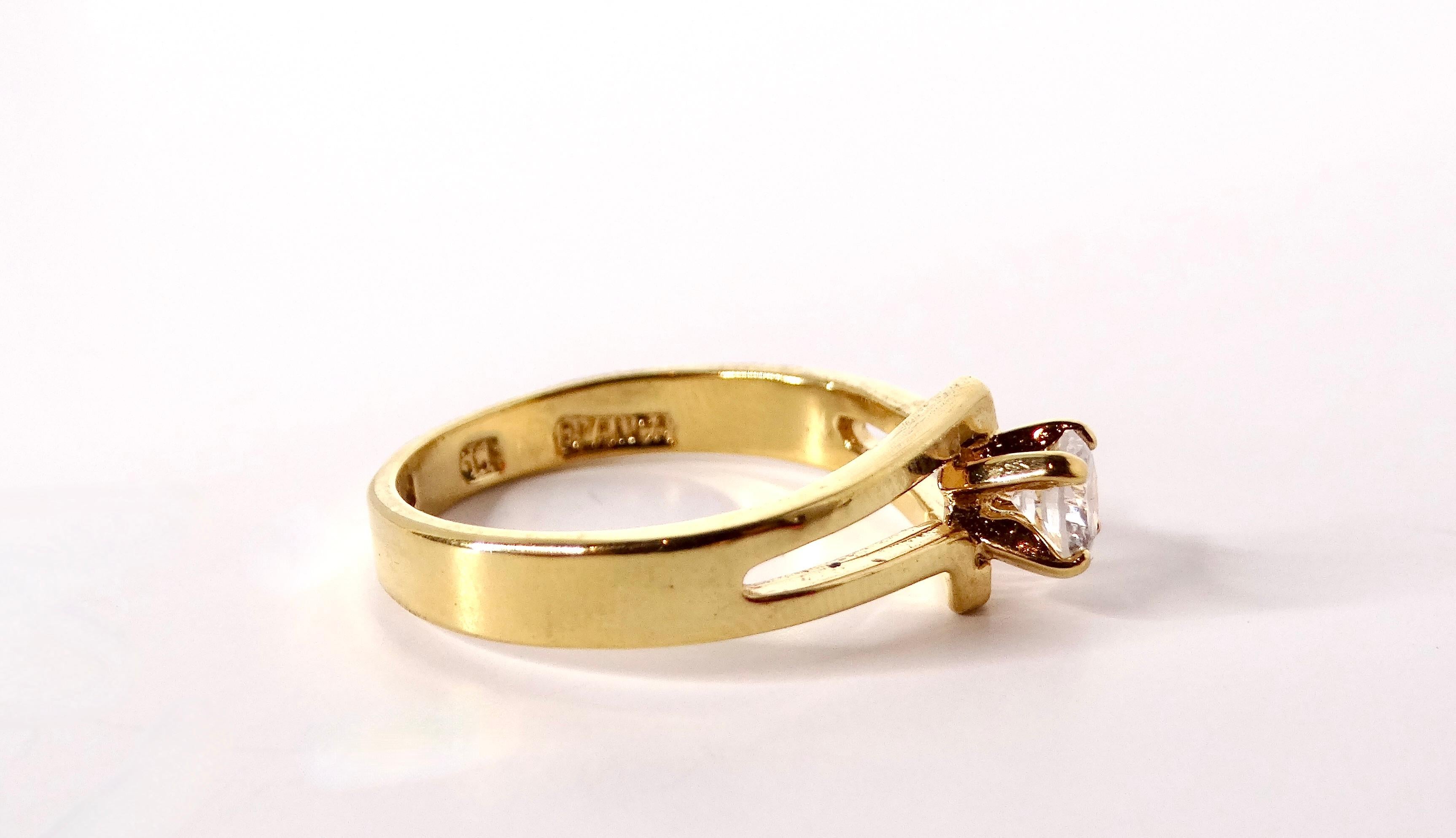 Vintage Crystal Solitaire 14k Gold Plated Ring im Zustand „Gut“ im Angebot in Scottsdale, AZ