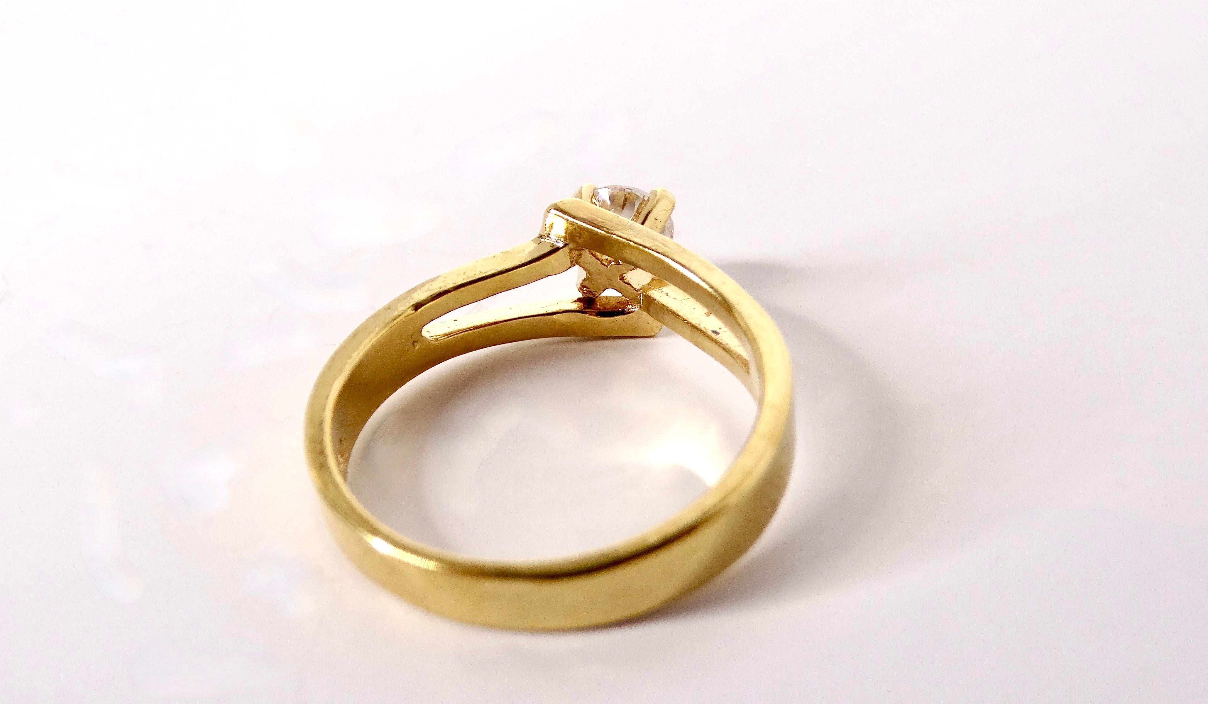 Vintage Crystal Solitaire 14k Gold Plated Ring Damen im Angebot
