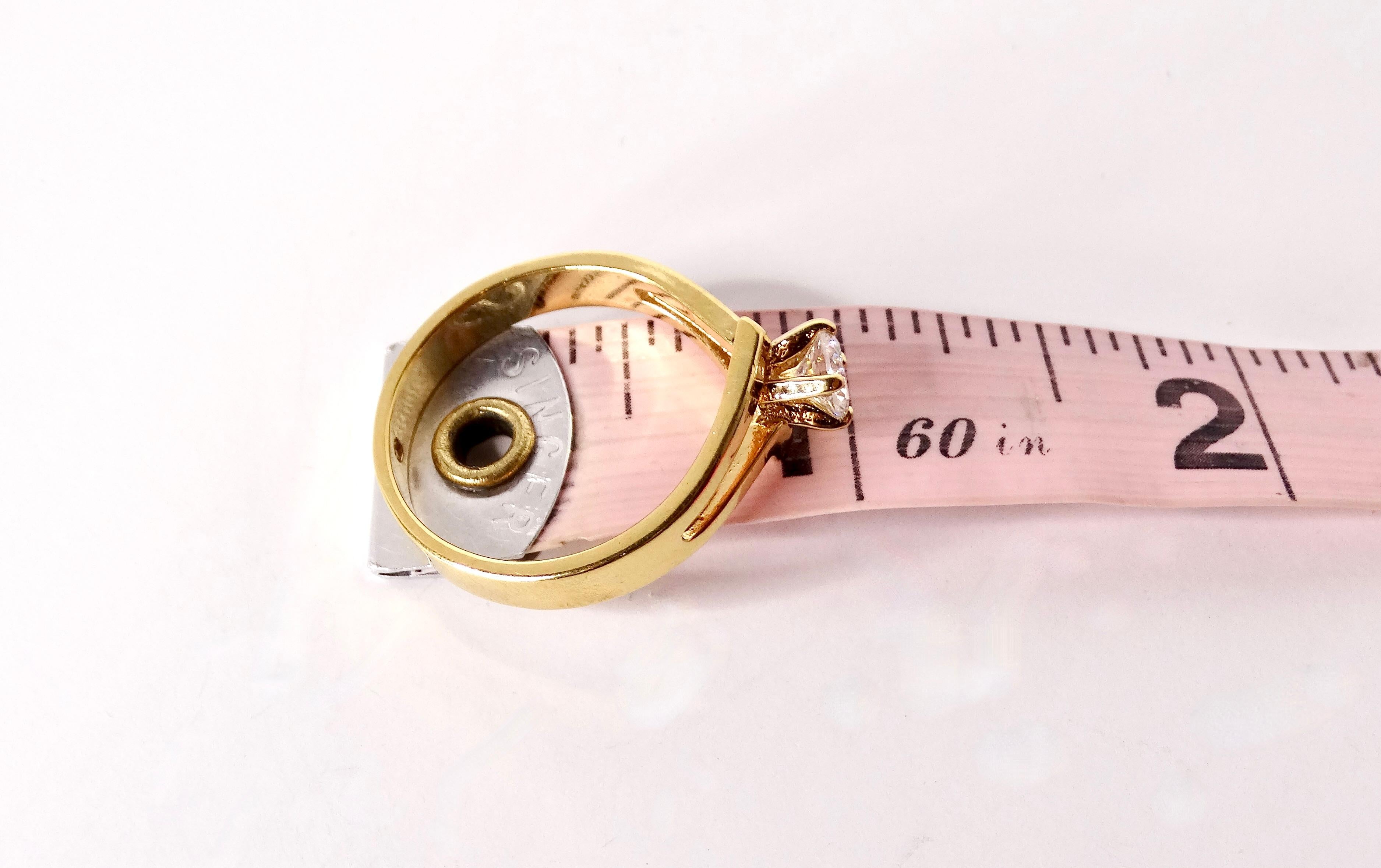 Vintage Crystal Solitaire 14k Gold Plated Ring im Angebot 2