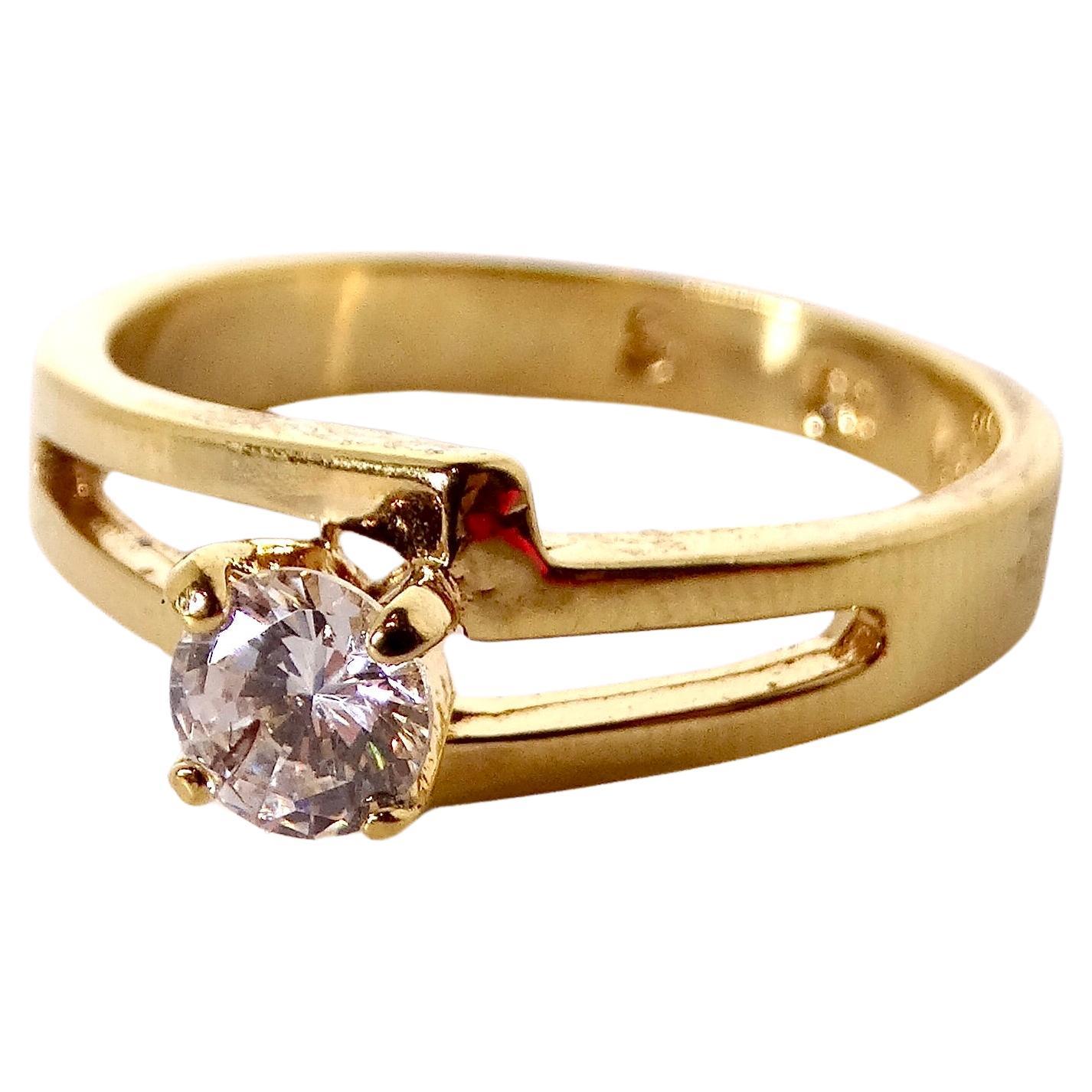 Vintage Crystal Solitaire 14k Gold Plated Ring