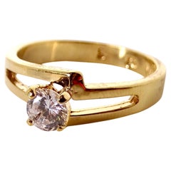 Vintage Crystal Solitaire 14k Gold Plated Ring