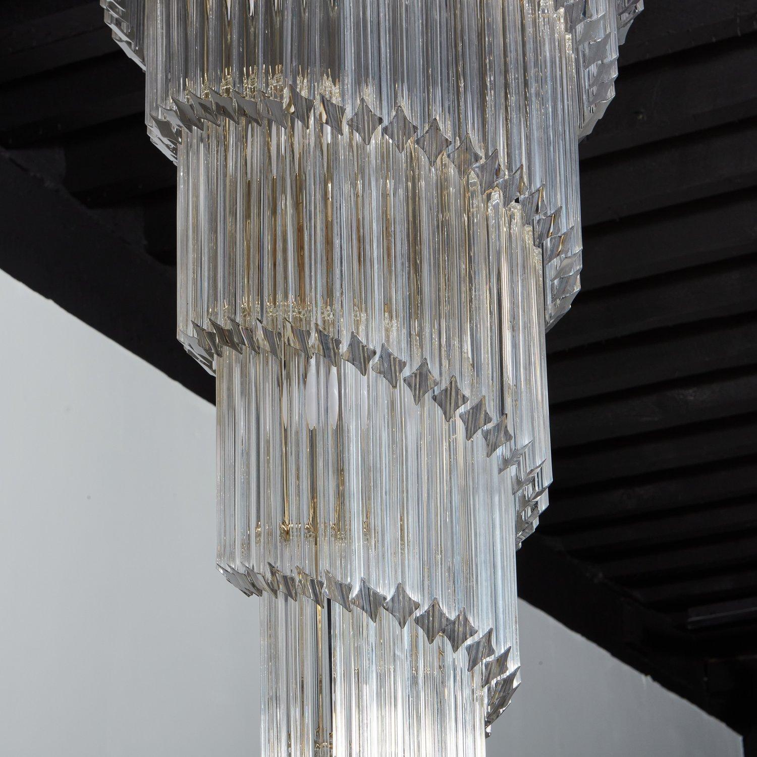 Brass Vintage Crystal Spiral Chandelier in the Style of Venini, Italy, 1970s