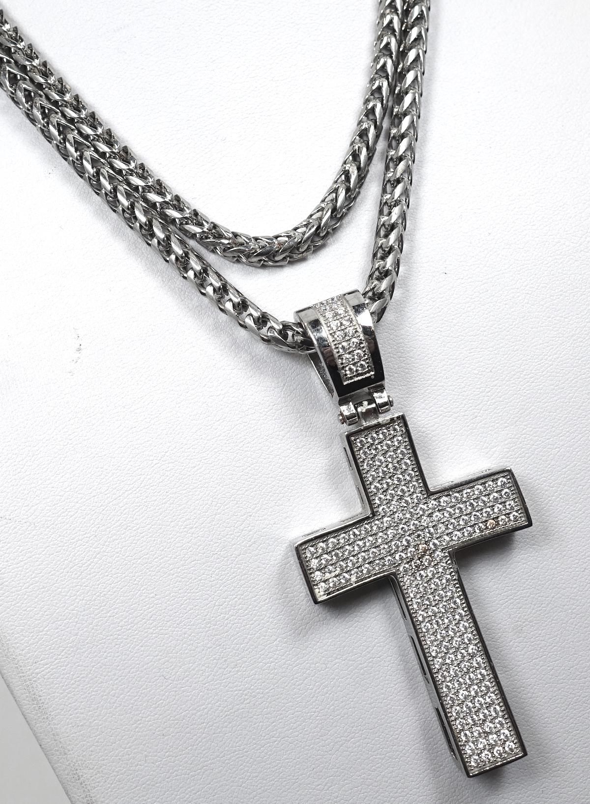 Vintage Crystal & Sterling Silver Cross Pendant Necklace 1
