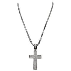 Vintage Crystal & Sterling Silver Cross Pendant Necklace