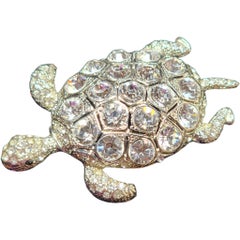 Crystal Turtle Brooch in Silver-Tone Metal with Pavé Detailing