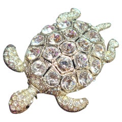Crystal Turtle Brooch in Silver-Tone Metal with Pavé Detailing