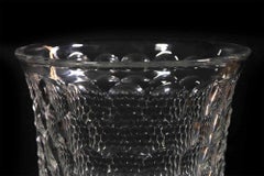 Vintage Crystal Vase, French Design, Honeycomb Decoration, 1970s