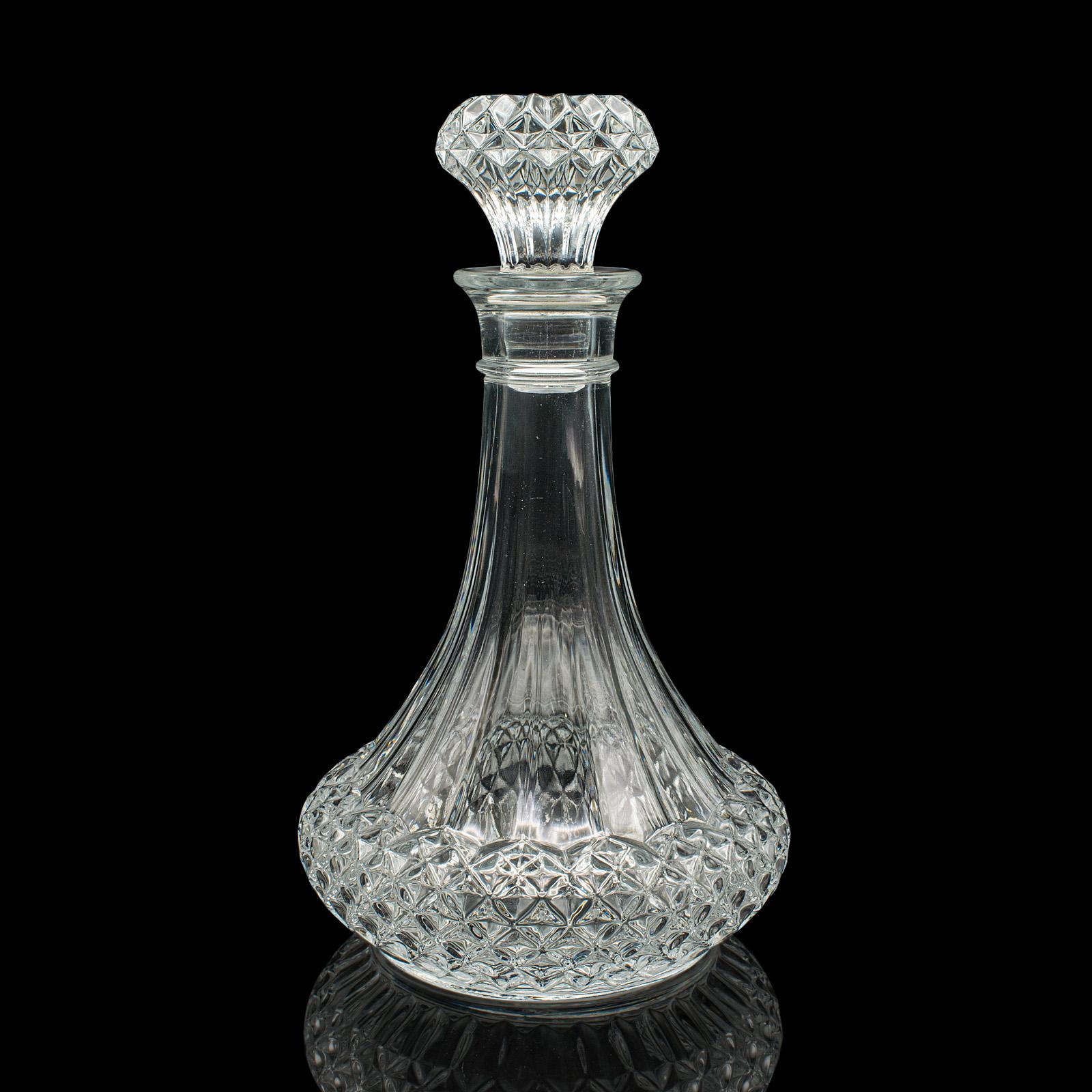 Mid-Century Modern Vintage Crystal Wine Decanter, English, Cut Glass, Spirit Vessel, Mid Century For Sale