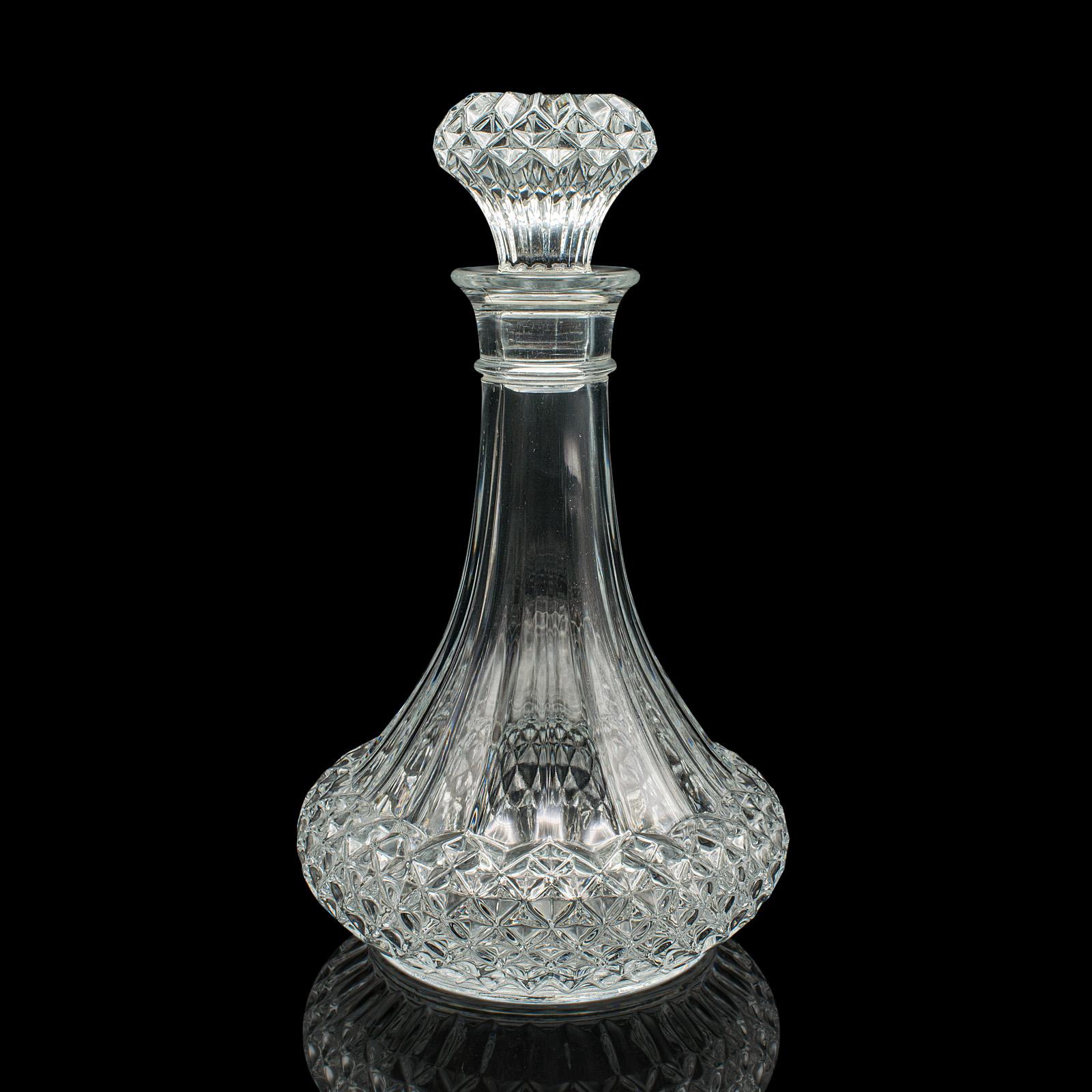 British Vintage Crystal Wine Decanter, English, Cut Glass, Spirit Vessel, Mid Century For Sale