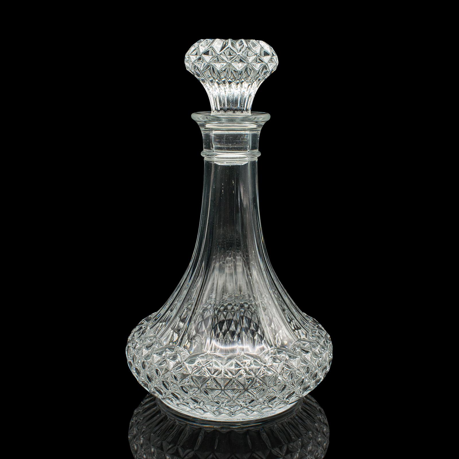 Vintage Crystal Wine Decanter, English, Cut Glass, Spirit Vessel, Mid Century In Good Condition For Sale In Hele, Devon, GB