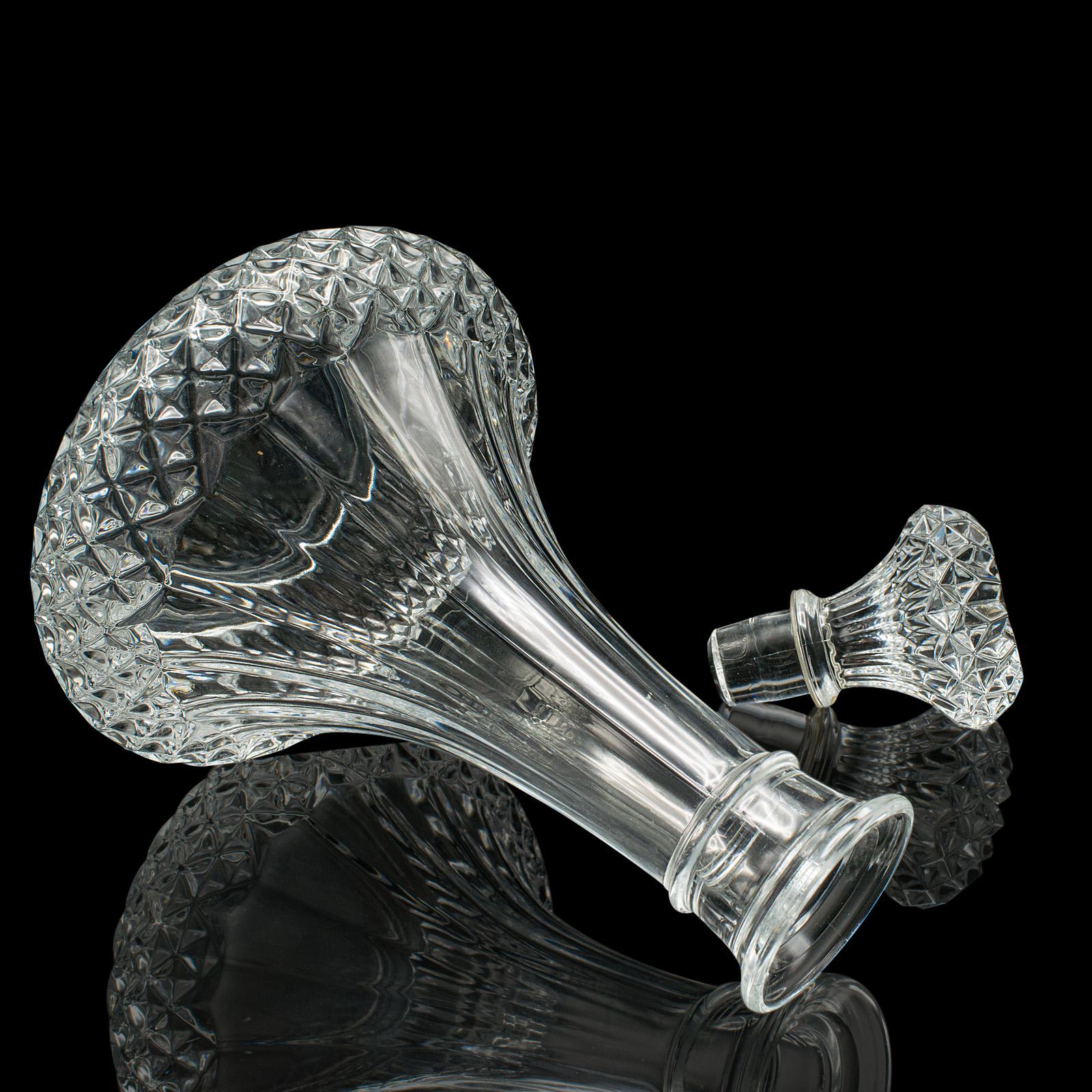 Vintage Crystal Wine Decanter, English, Cut Glass, Spirit Vessel, Mid Century For Sale 1