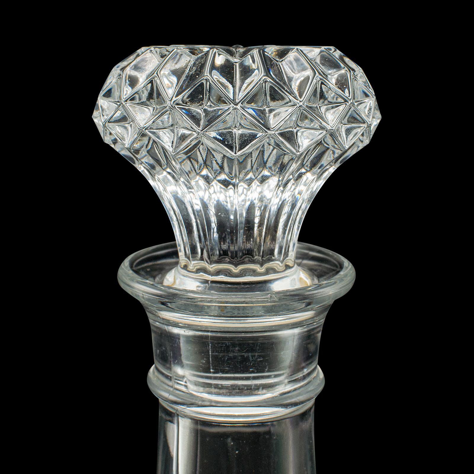 Vintage Crystal Wine Decanter, English, Cut Glass, Spirit Vessel, Mid Century For Sale 2