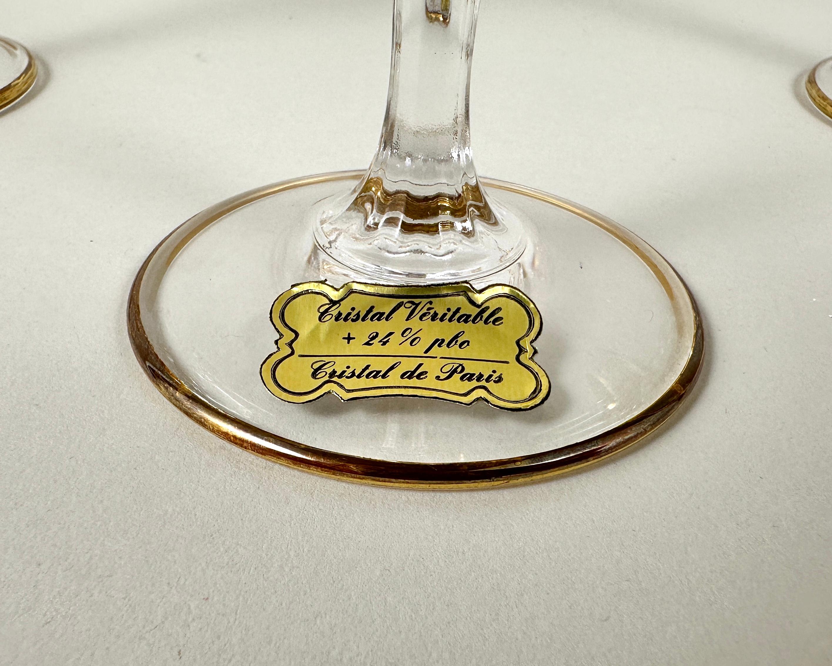 Vintage Crystal Wine Glasses 6 Pcs, Cristal de Paris Gold Trimmed New In Box For Sale 4