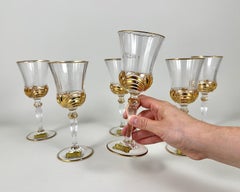 Vintage Crystal Wine Glasses 6 Pcs, Cristal de Paris Gold Trimmed New In Box