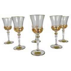 Vintage Crystal Wine Glasses 6 Pcs, Cristal de Paris Gold Trimmed New In Box