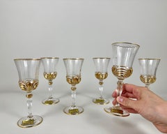 Vintage Crystal Wine Glasses With Gilding 6 Pcs Cristal de Paris, New In Box