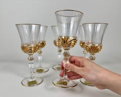 Vintage Crystal Wine Glasses With Gilding 6 Pcs, Cristal de Paris, New in Box