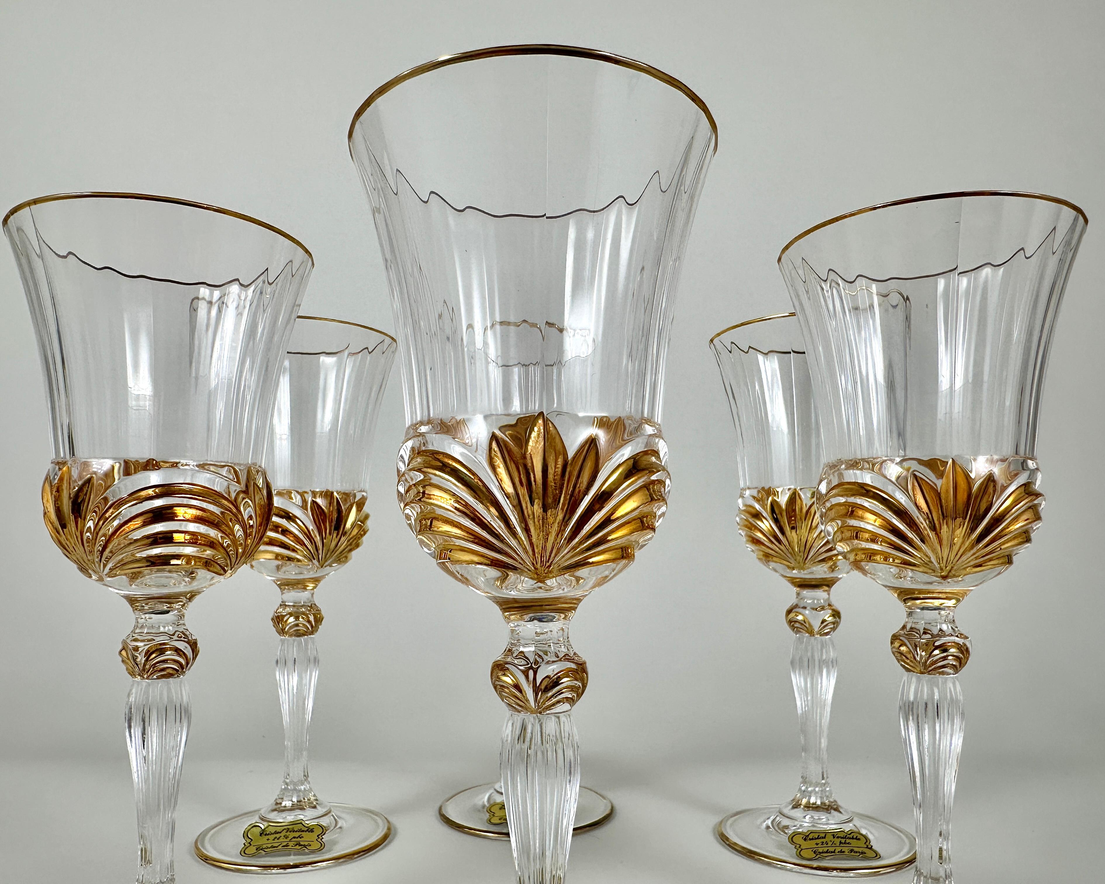 Fine XX secolo Bicchieri da vino in cristallo vintage con doratura 6 pezzi, Cristal de Paris, nuovi in scatola in vendita