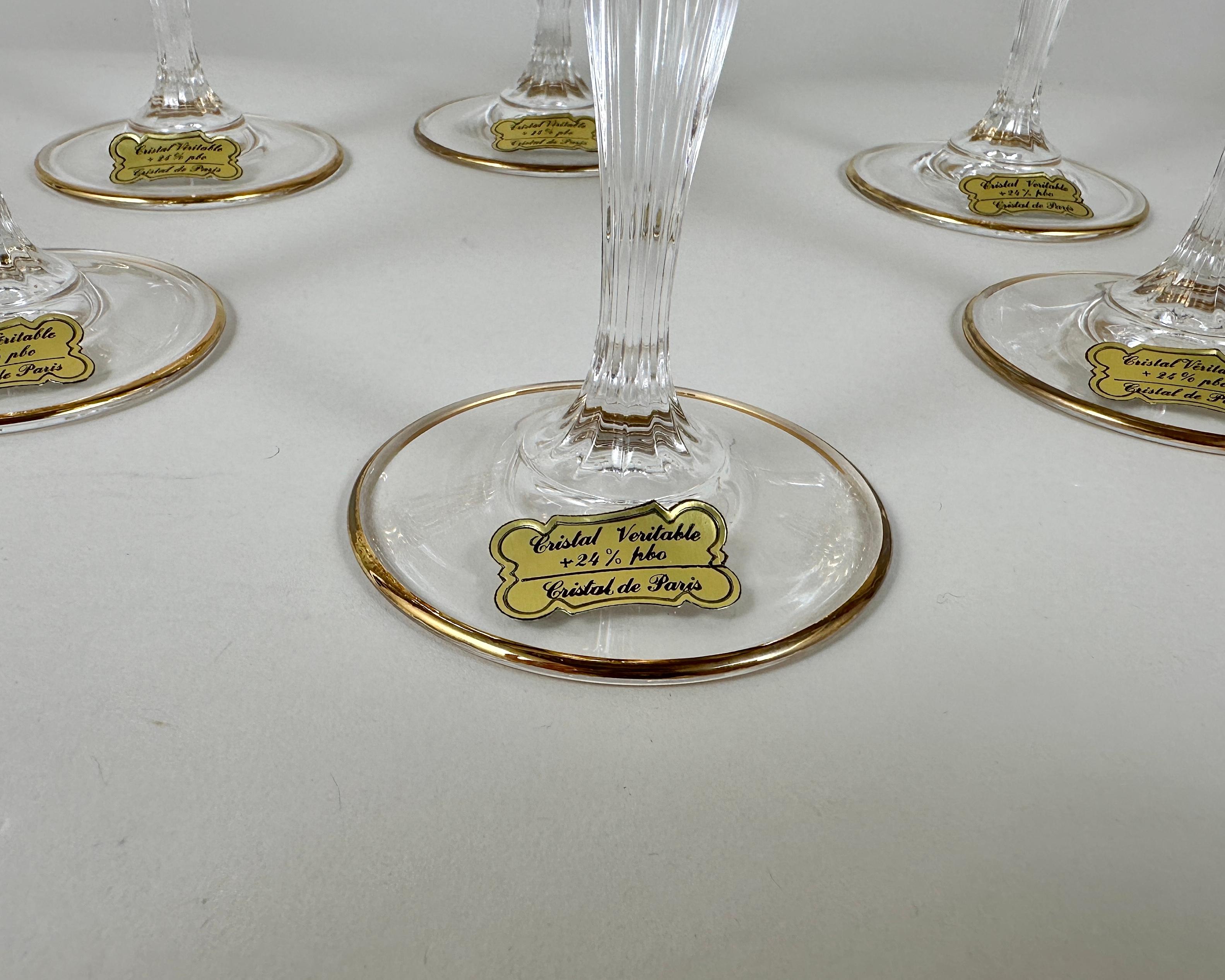 Bicchieri da vino in cristallo vintage con doratura 6 pezzi, Cristal de Paris, nuovi in scatola in vendita 1
